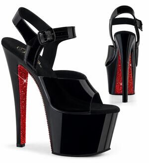 Pleaser Black Patent Red Rhinestone Platform Heels Size 7 Sky-308CRS